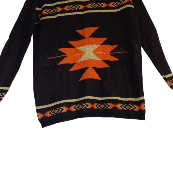 Aztec Sweater Women’s Size Small Black Orange Gold Glitter Warm Pullover - Picture 6 of 11